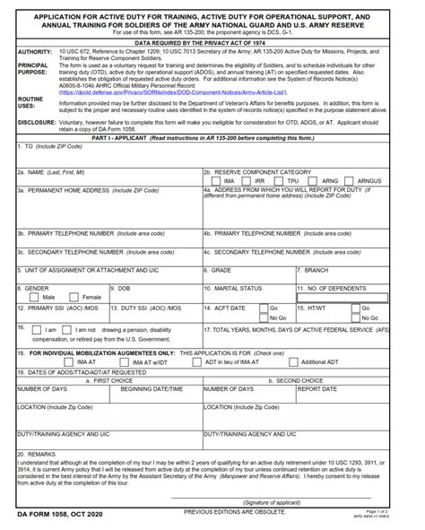 APPLICATION FOR ACTIVE DUTY FOR TRAINING, .